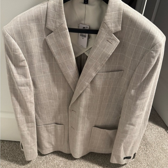 EXPRESS $278 Cream PLAID EXTRA SLIM LINEN BLEND SUIT JACKET SZ 44R - Picture 3 of 4